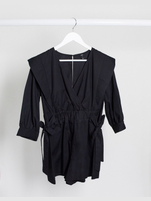 River Island Cotton Poplin Romper In Black