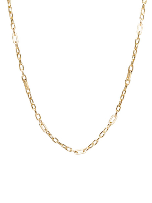 14k Gold Medium Square Oval Link Multi Pave Link Chain Necklace