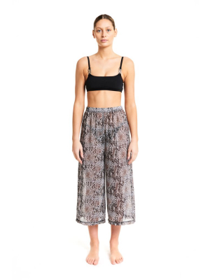 Printed Mesh Palatzzo Pant - Snake