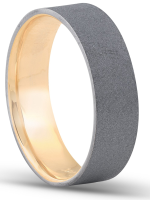 Pompeii3 14k Yellow & Black Gold Mens Satin Finish Flat Comfort Fit Wedding Band