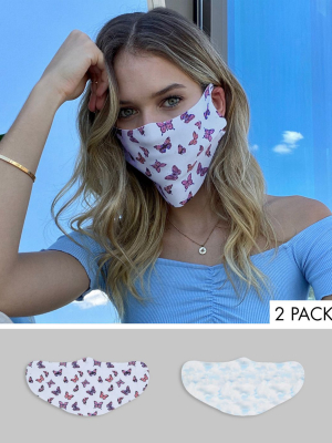 Asos Design 2 Pack Face Covering In Butterfly And Sky Print