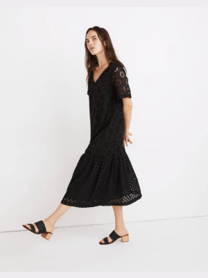 Eyelet-mix Midi Dress