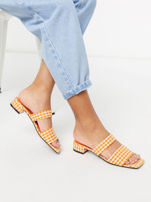 Monki Julie Ginham Double Strap Low Heel In Orange Check