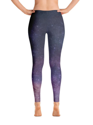 Milky Way Galaxy Print Yoga Pants - Leggings - Purple