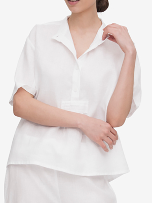 Short Sleeve Cropped Sleep Shirt White Linen