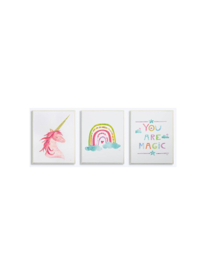 3pc 10"x0.5"x15" You Are Magic Rainbow And Unicorn Wall Plaque Art Se - Stupell Industries