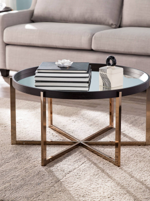 Moswick Round Cocktail Table With Mirrored Top Black/champagne - Aiden Lane