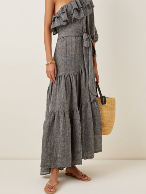 Arden Ruffled One-shoulder Linen-blend Maxi Dress