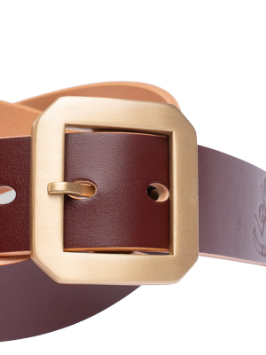 Single Prong Brass Garrison Leather Belt - Hand-dyed Brown