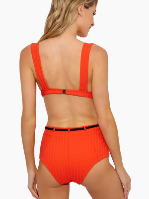 Emma Textured High Waist Belted Bikini Bottom - Orange