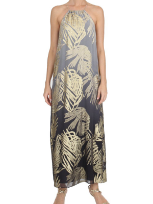 Metallic Palm Ombre Racer Back Long Dress