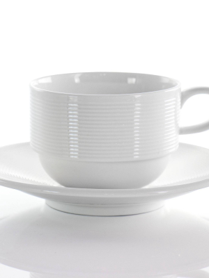 8oz 12pc Porcelain Drew Cup And Saucer Set White - Elama