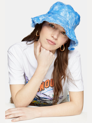 Blue Tie Dye Fray Bucket Hat