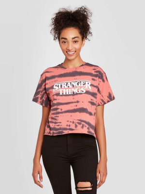 Women's Stranger Things Logo Tie-dye Short Sleeve Graphic T-shirt - Red