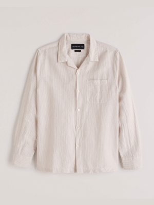 Linen-blend Camp Collar Button-up Shirt