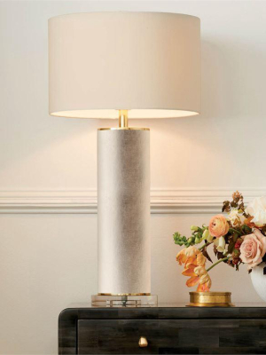 Tavis Table Lamp Warm Silver Faux Linen