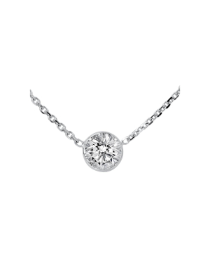 Pompeii3 1/3ct Round Brilliant Cut Diamond Bezel Solitaire Pendant 14k White Gold 18"