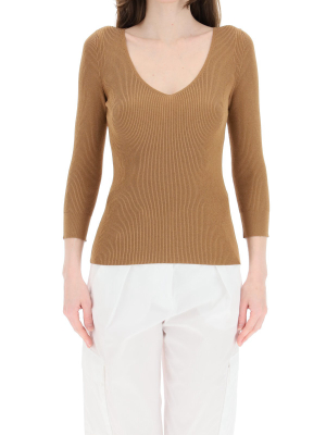 Max Mara Studio V-neck Rib-knit Sweater