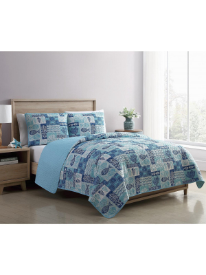 Vcny Home Patchwork Sea Life Reversible Quilt Set