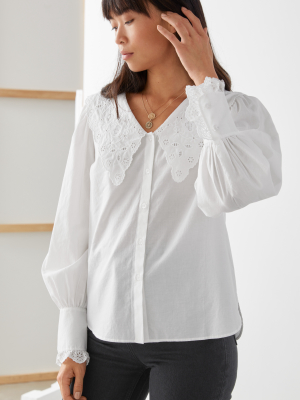 Embroidered Statement Collar Blouse