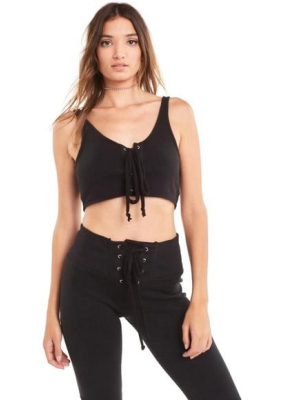 Wildfox Cady Tie Up Front Top Black