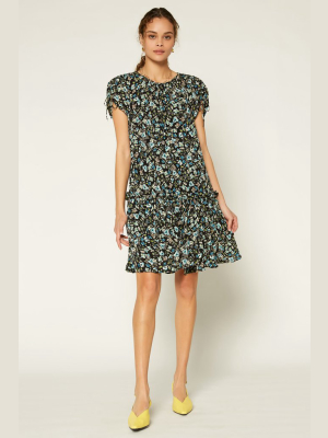 Floral Ruched Sleeve Dress