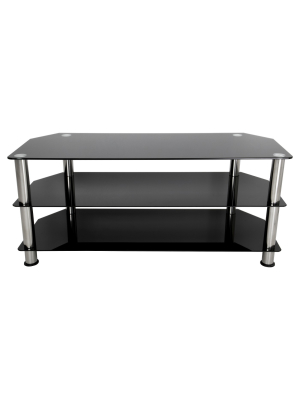 55" Tv Stand With Glass Shelves - Silver/black