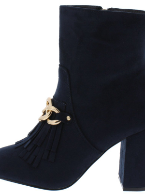 Anesha6 Navy Fringe Chain Almond Toe Ankle Boot
