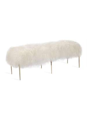 Interlude Home Stiletto Bench In Ivory Sheepskin