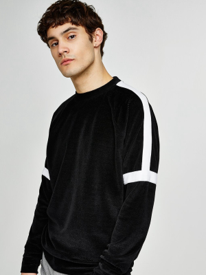 Black Velour Taping Sweatshirt