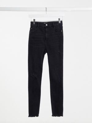 Pull&bear High Waist Capri Jean In Black