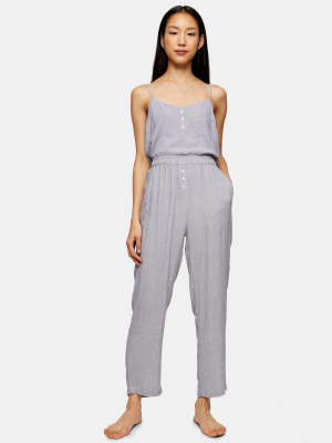 Navy Stripe Button Pajama Trousers