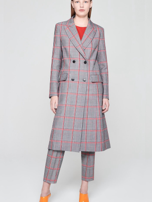 Virgin Wool Check Long Coat