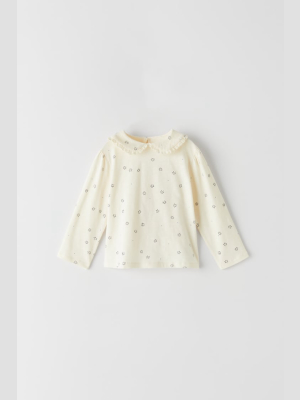 Peter Pan Collar Print Top