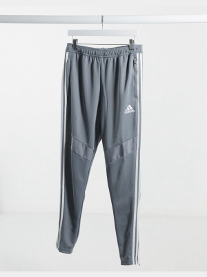 Adidas Tiro 3 Stripe Sweatpants In Gray And White