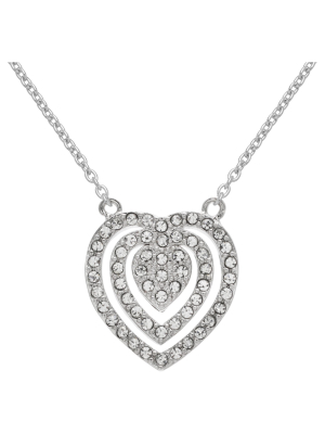 Triple Heart Pendant In Silver Plate With Crystals From Swarovski - Clear/gray (18")