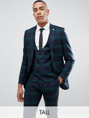 Twisted Tailor Tall Super Skinny Suit Jacket With Chain In Green Plaid Check