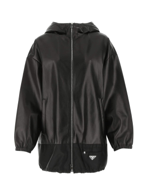 Prada Re-nylon Leather Hooded Jacket