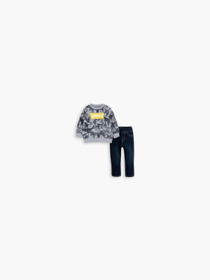 Printed Crewneck Baby Jeans Set 12-24m