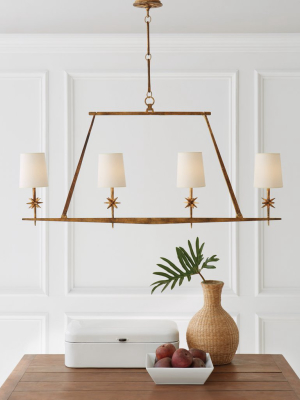 Etoile Linear Chandelier In Gilded Iron With Natural Paper Shades