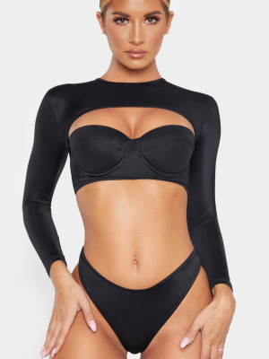 Black Long Sleeved Cupped Bikini Top