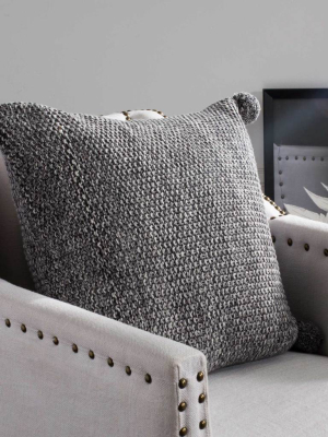 Ponder Pom Knit Pillow Dark Gray/natural