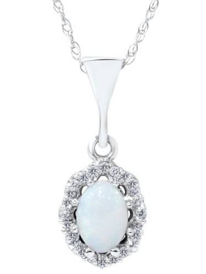 Pompeii3 1ct Opal & Diamond Halo Pendant 14k White Gold