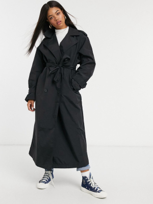 Asos Design Taffeta Trench Coat In Black