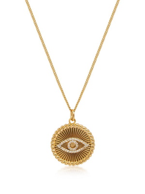 Gold Necklace With Cz Evil Eye Coin Pendant