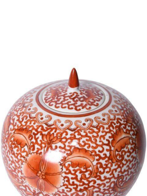 Coral Red Twisted Lotus Melon Jar