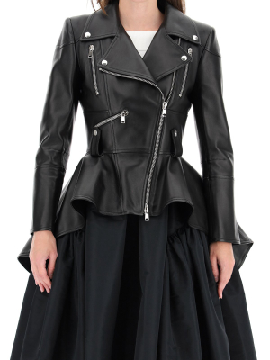 Alexander Mcqueen Peplum Leather Biker Jacket