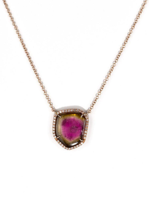 Watermelon Tourmaline Slice Necklace