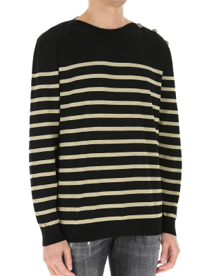 Balmain Striped Button Embellished Sweatshirt