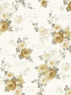 Heirloom Rose Wallpaper In Gold And Neutrals From The Magnolia Home Collection By Joanna Gaines